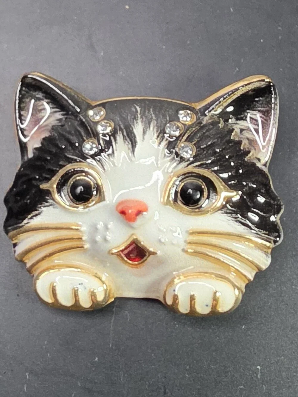 Unbranded Black & White Cat Face Brooch - Cute Enamel Pin